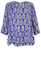 Damiti Greek Blue Leaf Print Top