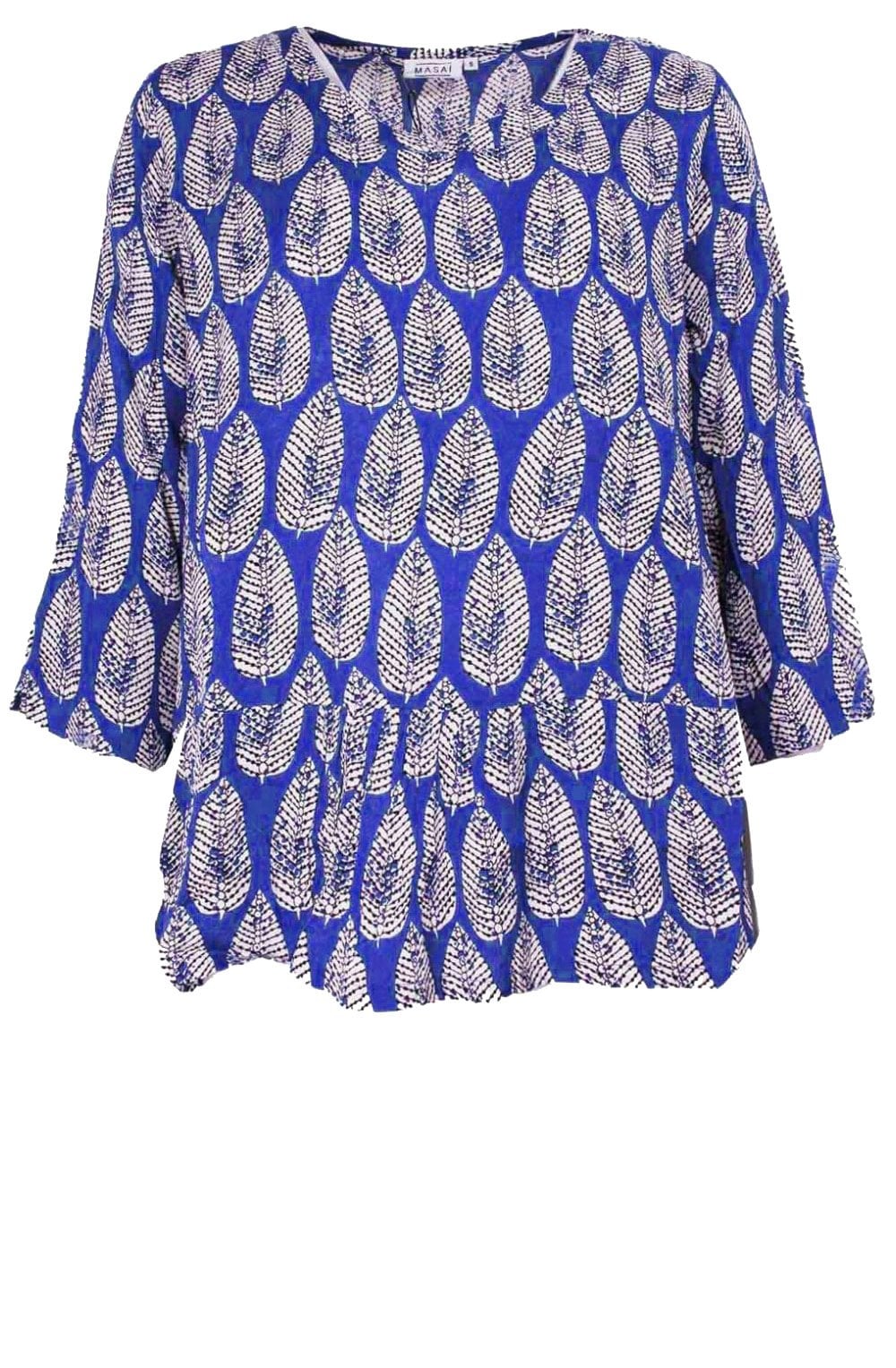 Damiti Greek Blue Leaf Print Top
