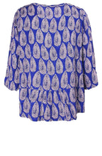 Damiti Greek Blue Leaf Print Top