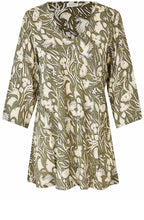 Dark Lichen Green Bird and Floral Kata Blouse