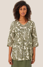 Dark Lichen Green Bird and Floral Kata Blouse