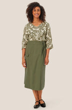 Dark Lichen Green Bird and Floral Kata Blouse