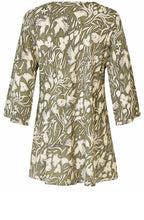 Dark Lichen Green Bird and Floral Kata Blouse