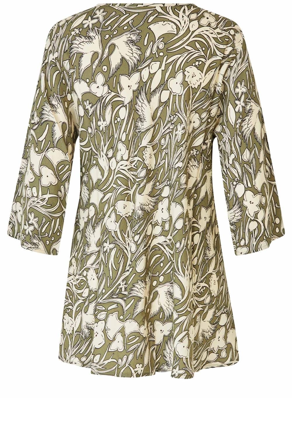 Dark Lichen Green Bird and Floral Kata Blouse