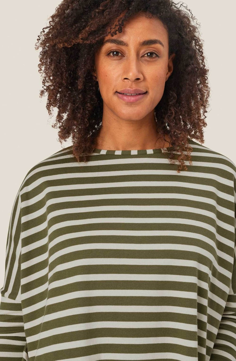 Dark Lichen Green Striped Jersey Barr Top