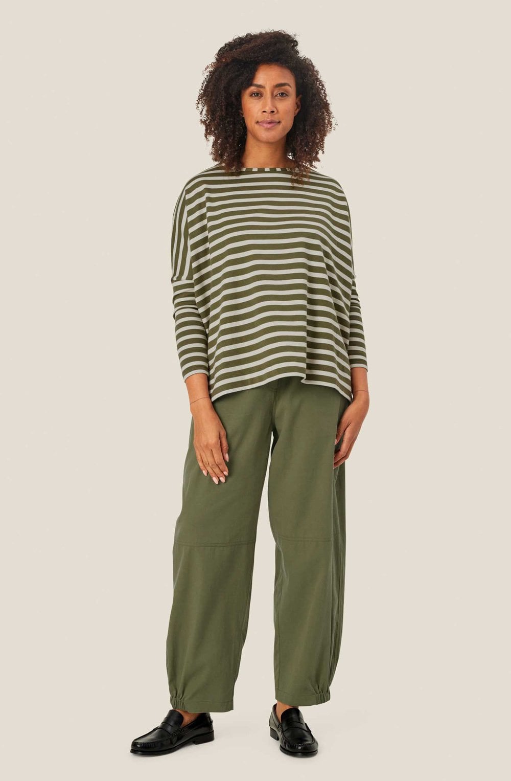 Dark Lichen Green Striped Jersey Barr Top