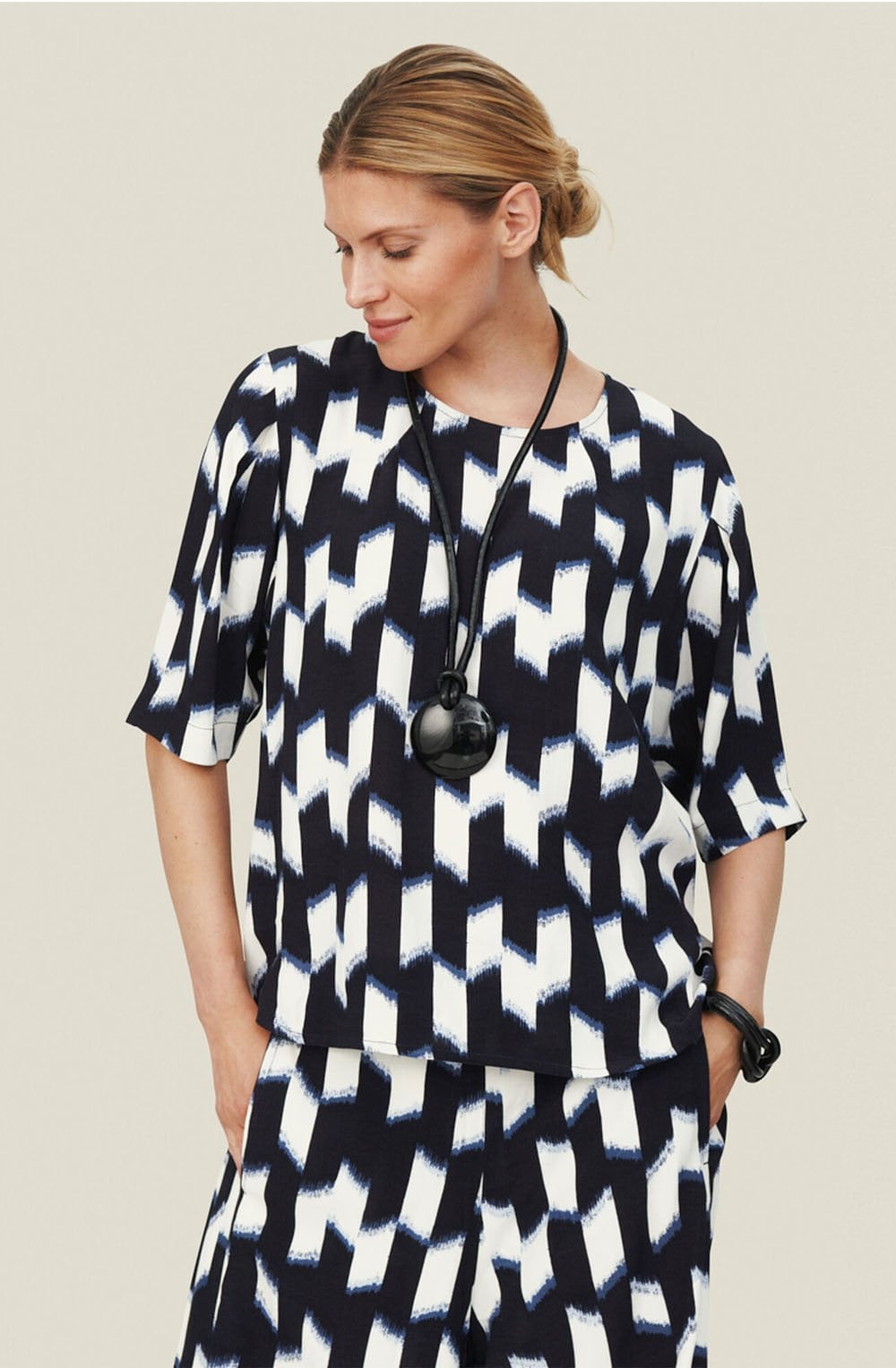 Devin Navy Chevron Print Top