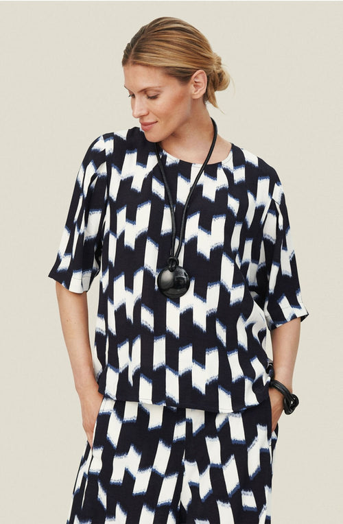 Devin Navy Chevron Print Top