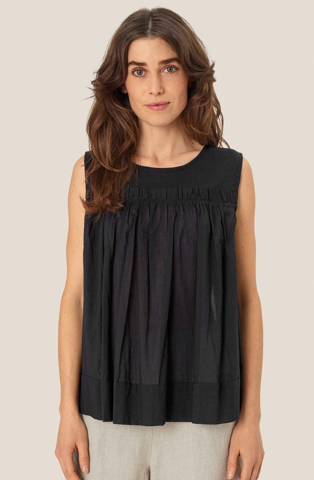 Dina Black Sleeveless Ruffle Top