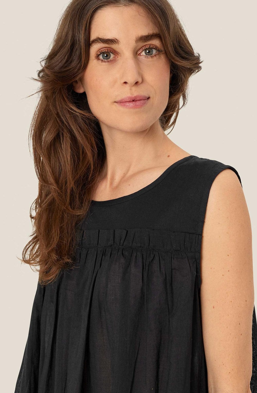 Dina Black Sleeveless Ruffle Top