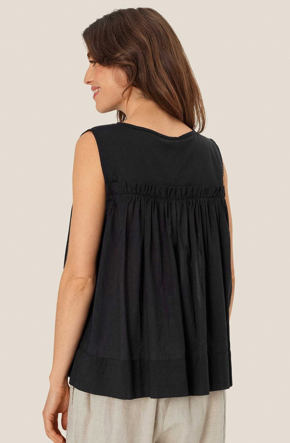Dina Black Sleeveless Ruffle Top