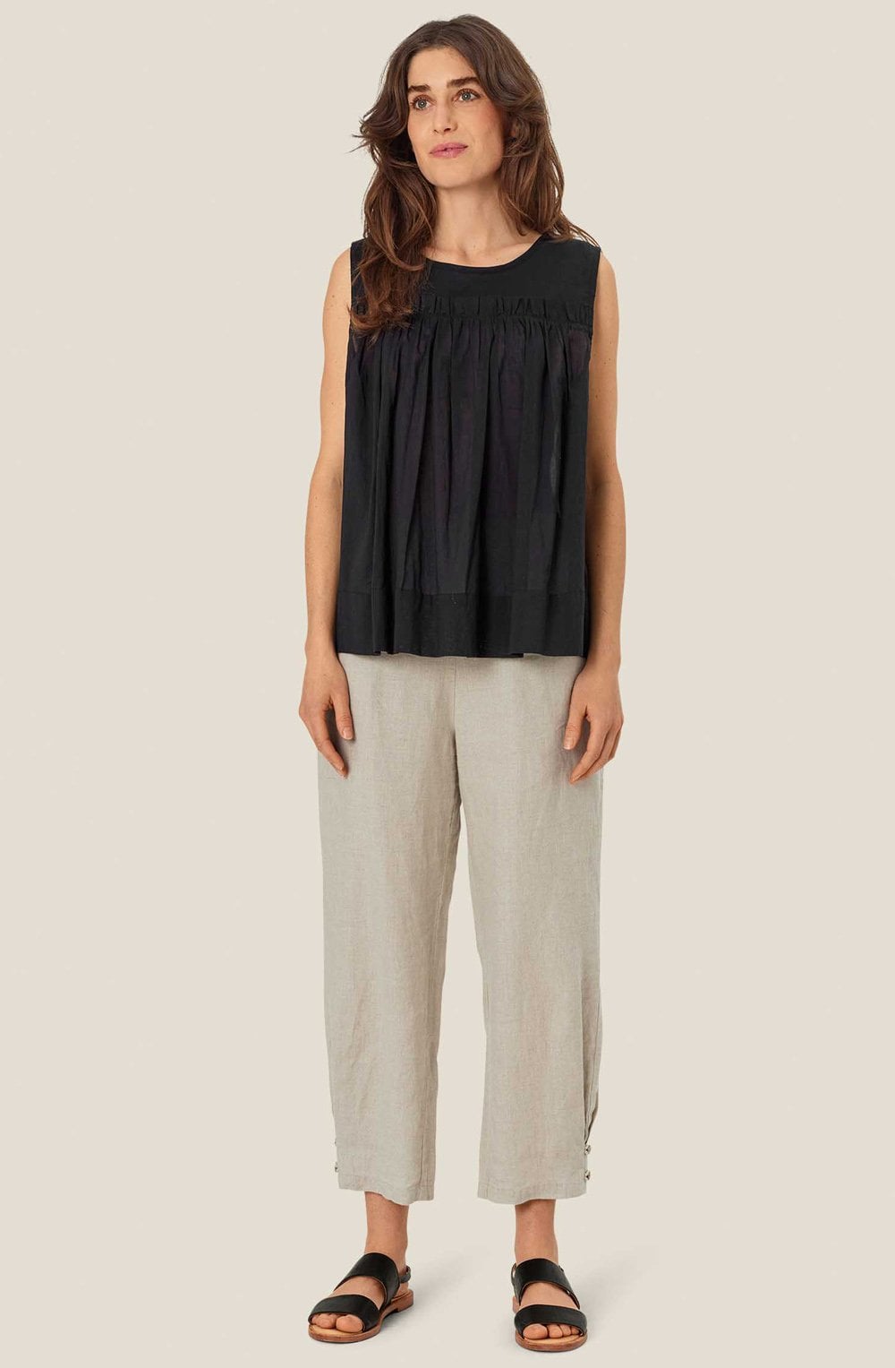 Dina Black Sleeveless Ruffle Top