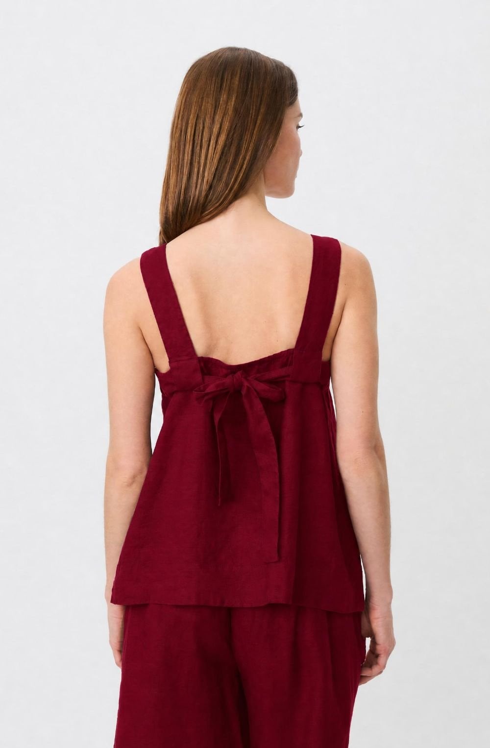 Disa Beet Red Linen Tie Back Top