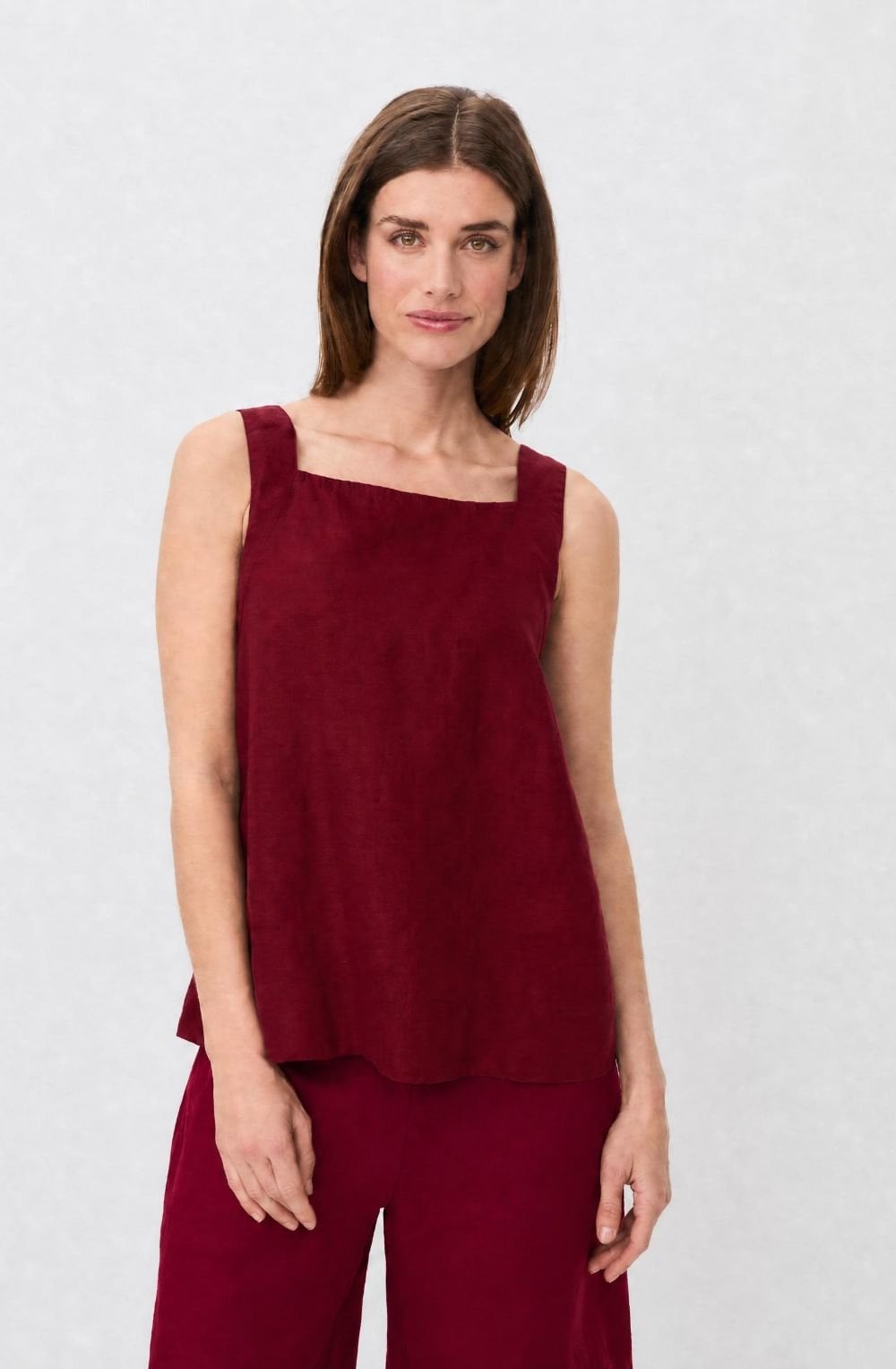 Disa Beet Red Linen Tie Back Top