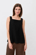 Disa Black Linen Tie Back Top