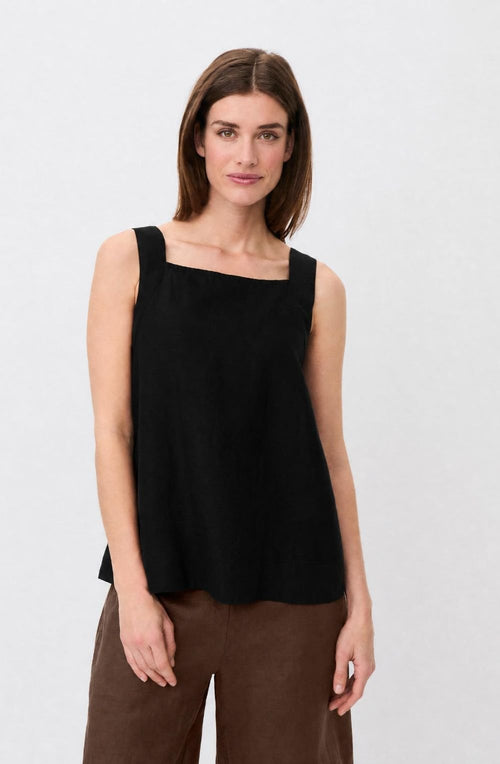Disa Black Linen Tie Back Top