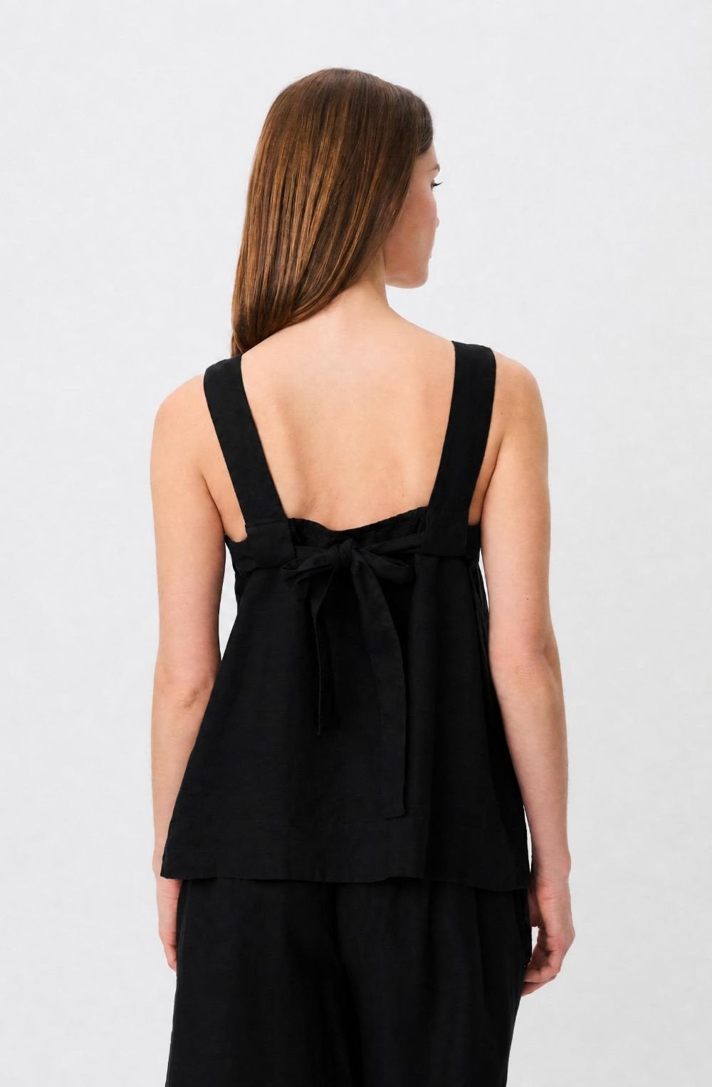 Disa Black Linen Tie Back Top