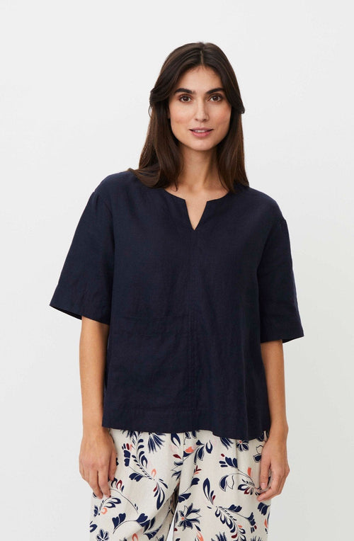 Dolorea Front Pocket Black Linen Blouse