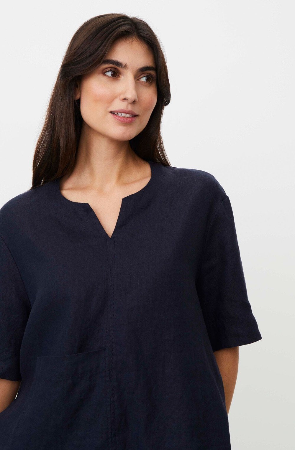Dolorea Front Pocket Black Linen Blouse