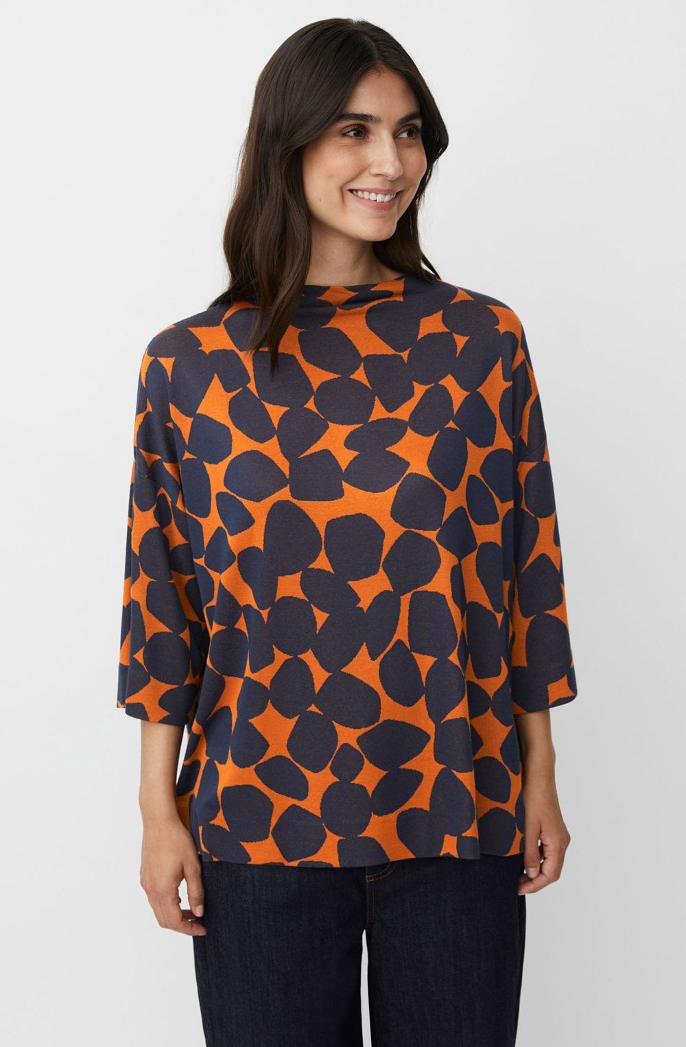 Dovira Autumnal and Navy Pebble Pattern Top