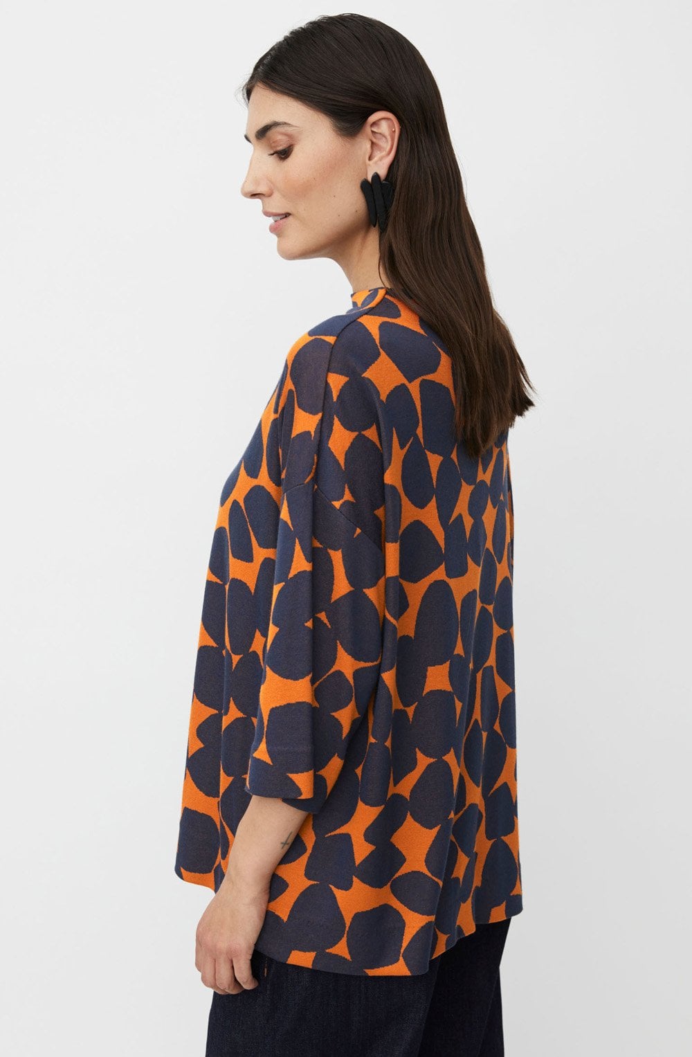 Dovira Autumnal and Navy Pebble Pattern Top
