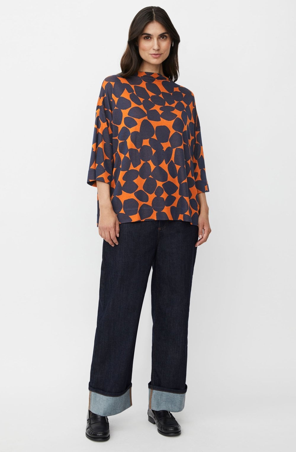 Dovira Autumnal and Navy Pebble Pattern Top