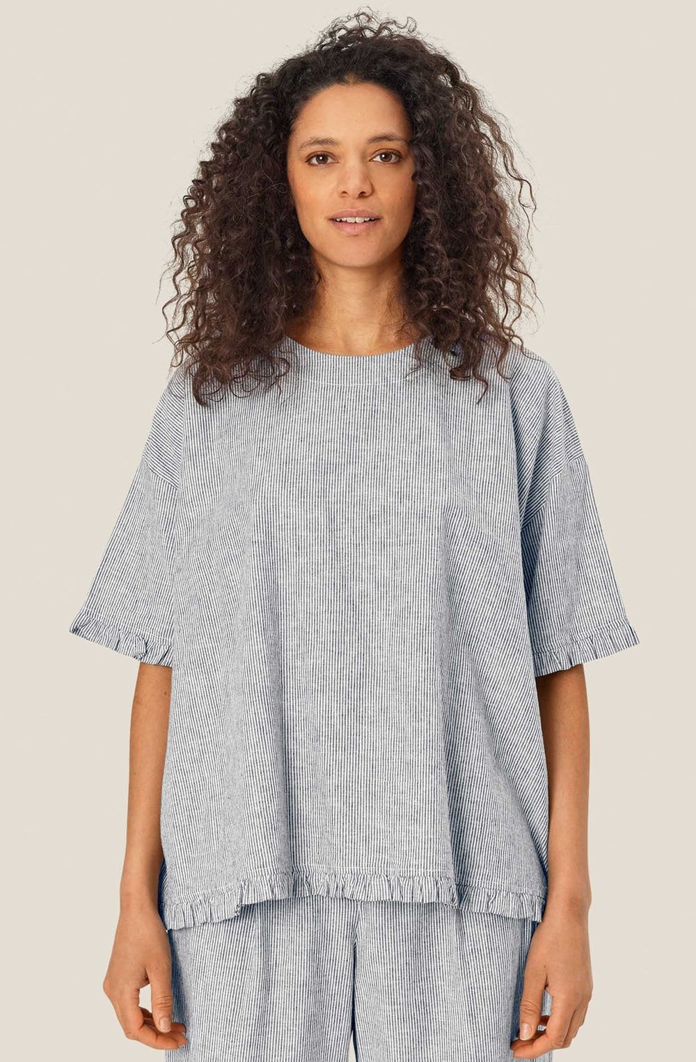 Dreuma Faded Black Stripe Ruffle Top