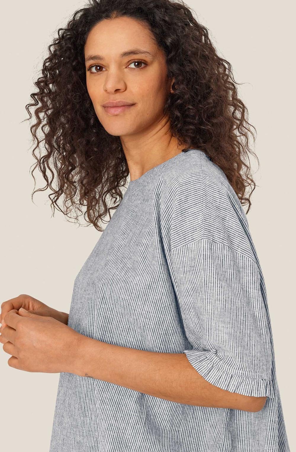 Dreuma Faded Black Stripe Ruffle Top