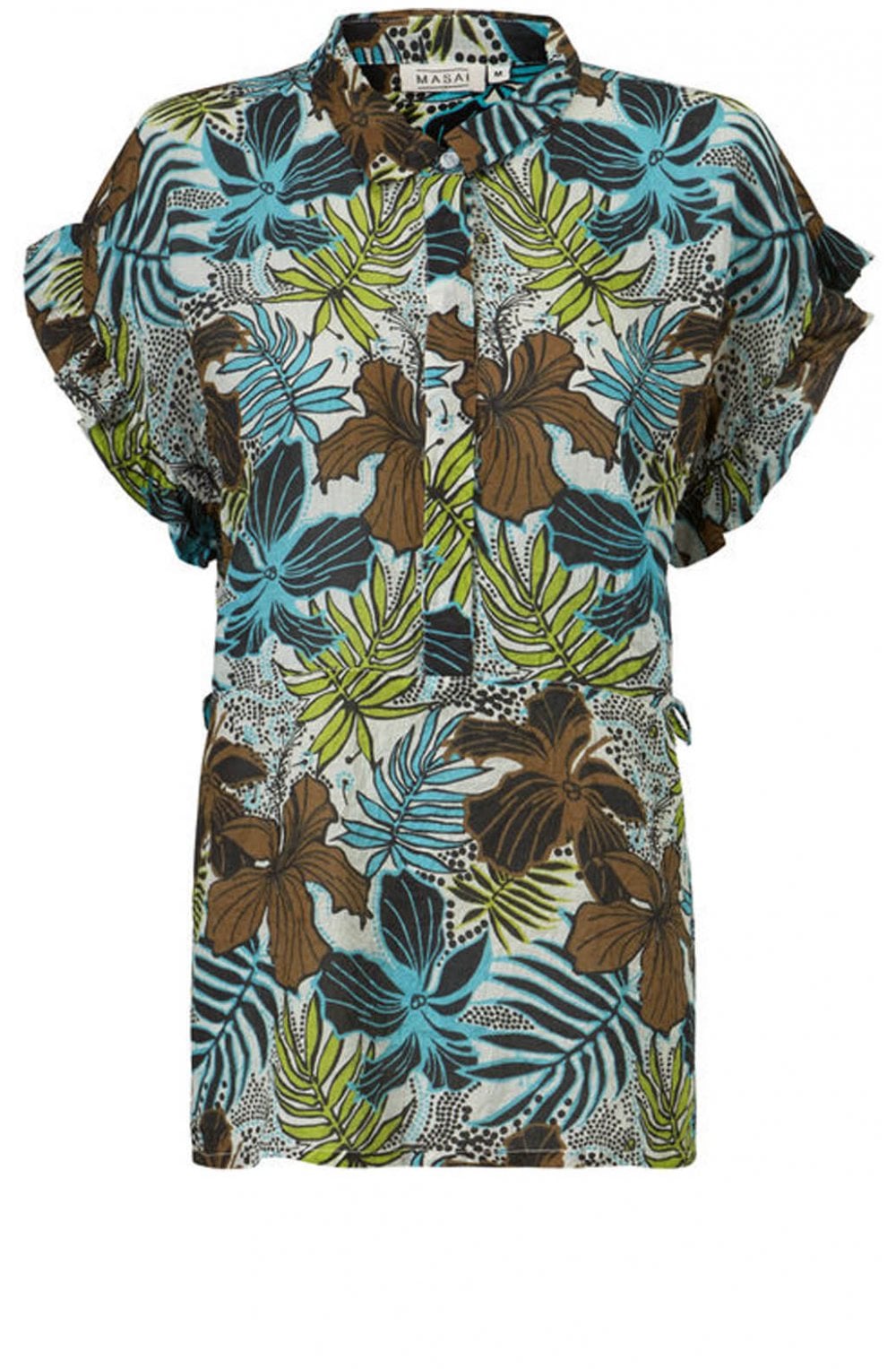 Drina Blue Mist Tropical Print Top