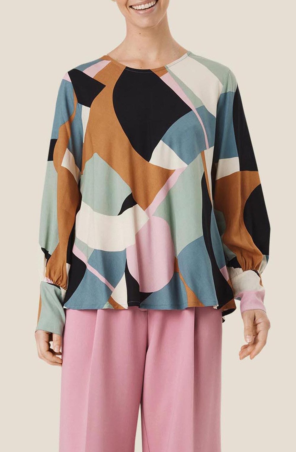 Drisa Green Blue Statement Cuffs Blouse
