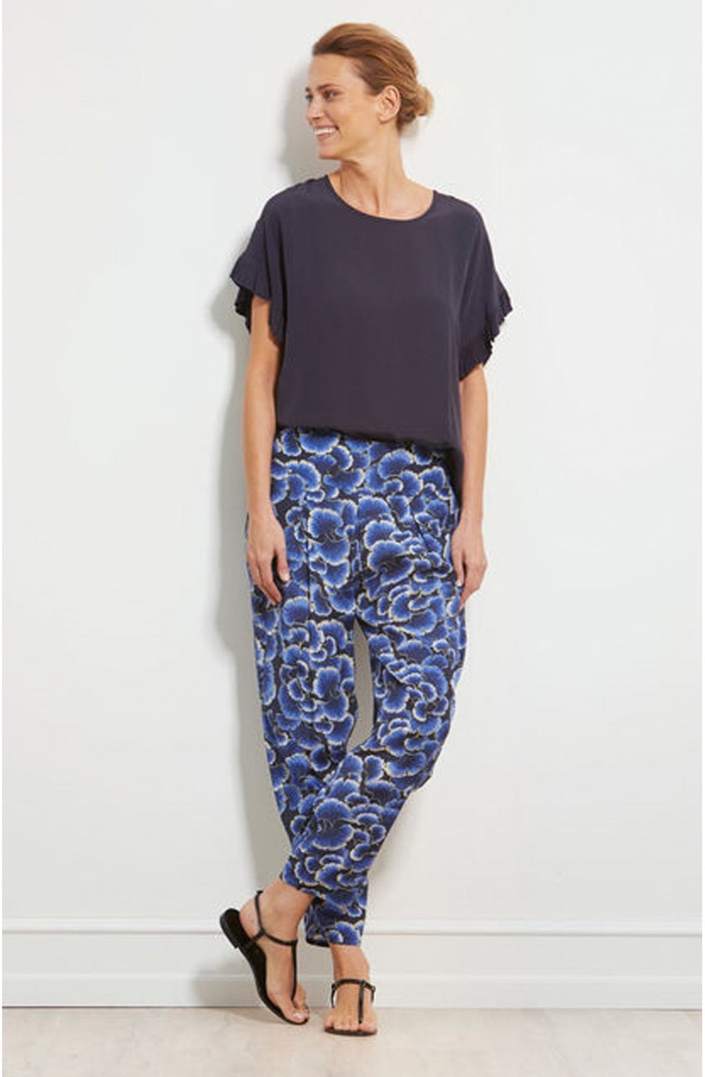 Earleen Navy Frill Sleeve Top