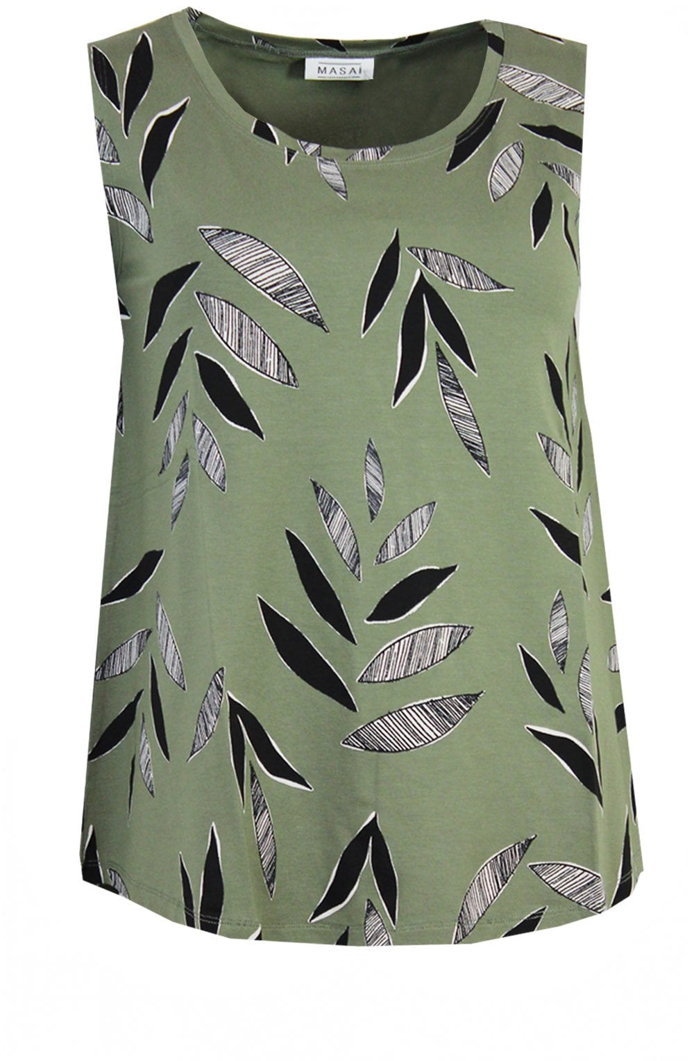Elisa Olive Branch Leaf Print Vest Top