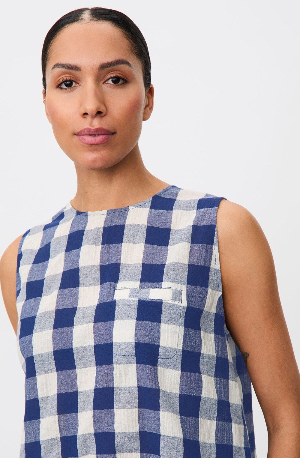 Elivia Gingham Print Sleeveless Top