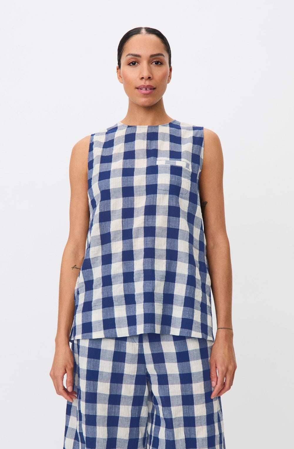 Elivia Gingham Print Sleeveless Top