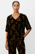 Estela Black and Gold Velvet V neck Blouse
