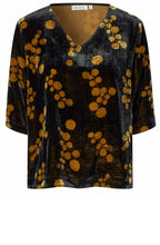 Estela Black and Gold Velvet V neck Blouse