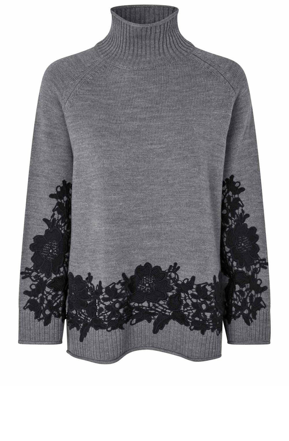 Falivra Misty Grey Lace Overlay Jumper
