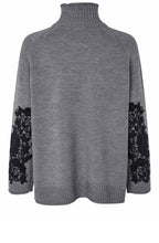 Falivra Misty Grey Lace Overlay Jumper