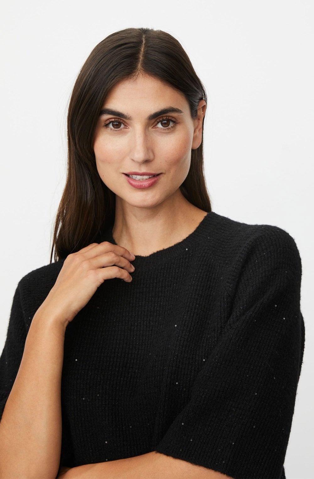 Farinna Black Shimmer Short Sleeved Jumper