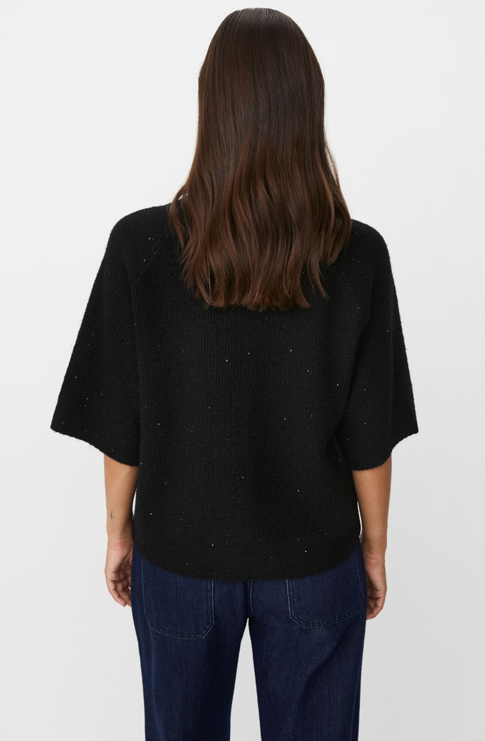 Farinna Black Shimmer Short Sleeved Jumper