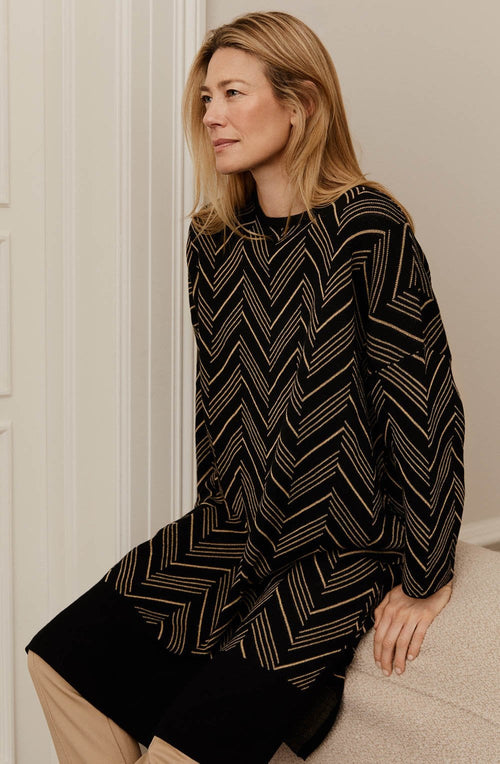 Feluca Black and Travertine Chevron Oversized Jumper