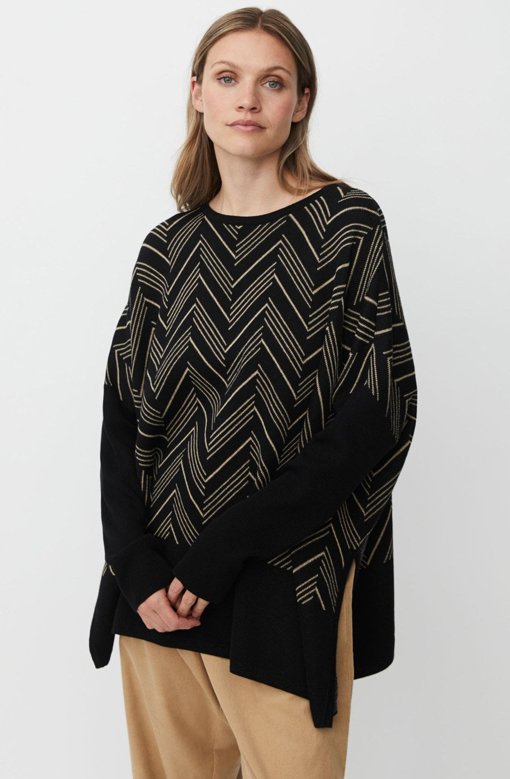Feluca Black and Travertine Chevron Oversized Jumper