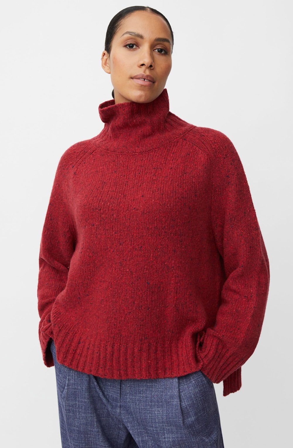 Fenoria Red Dahlia High Neck Chunky Jumper