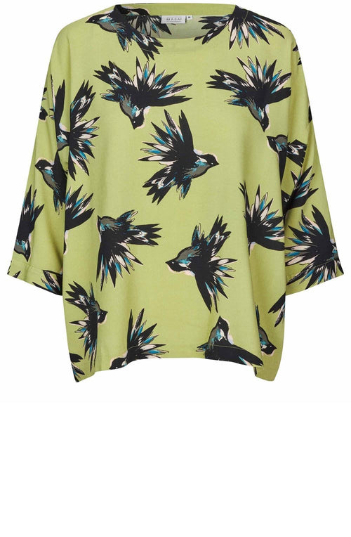 Fern Green Bird Print Becca Blouse