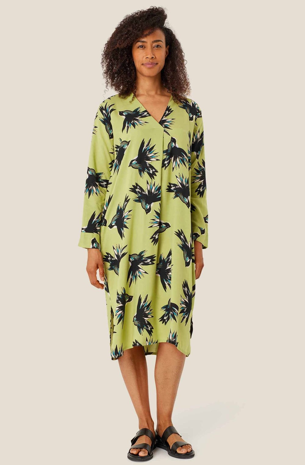 Fern Green Bird Print Nedi Dress