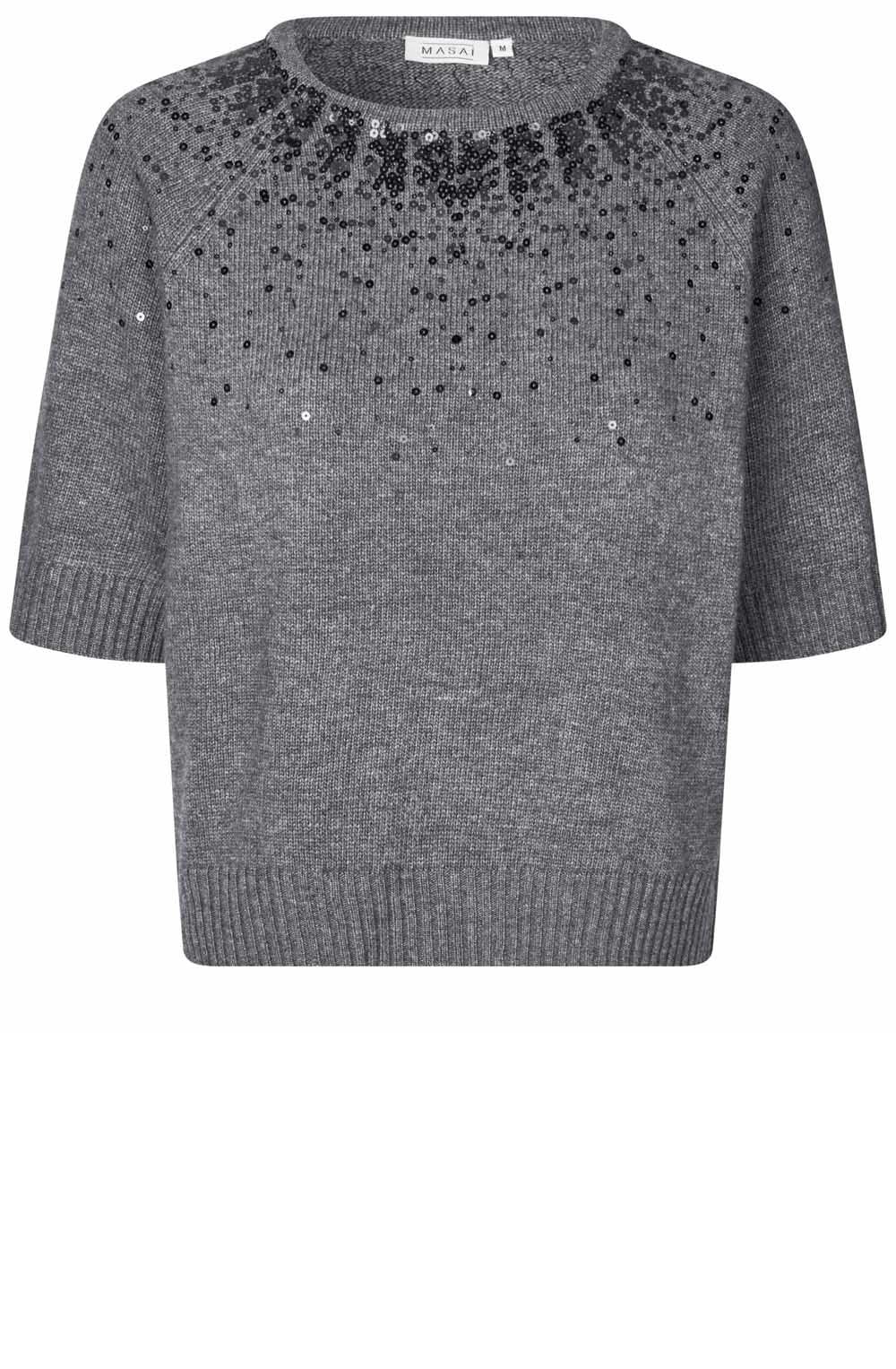 Feryssa Misty Grey Shimmer Neck Jumper