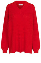 Flame Scarlet Patterned Knit Oversized Jumper