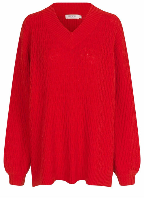 Flame Scarlet Patterned Knit Oversized Jumper