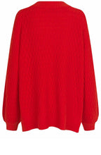 Flame Scarlet Patterned Knit Oversized Jumper