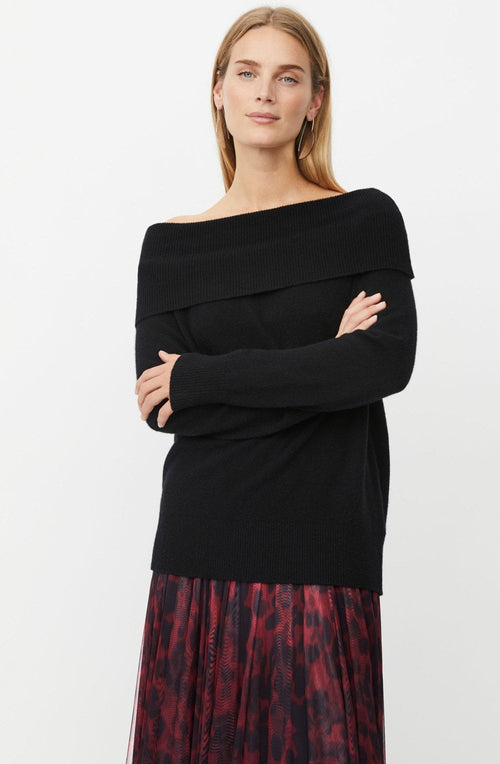 Floraia Black Wide Fold Over Neck Jumper
